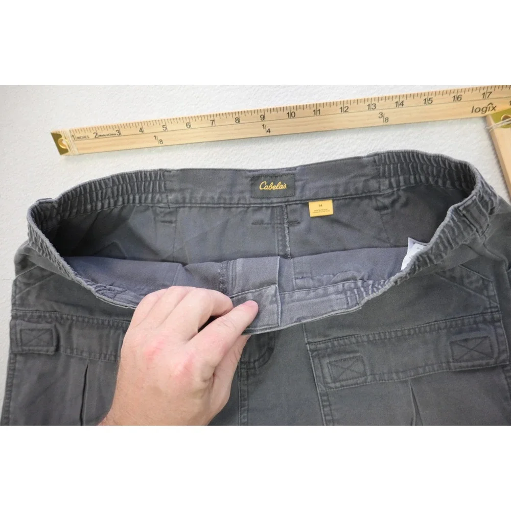 Cabelas Cargo Shorts Mens 34 Gray Elastic Waist Canvas Outdoor Utility Excellent